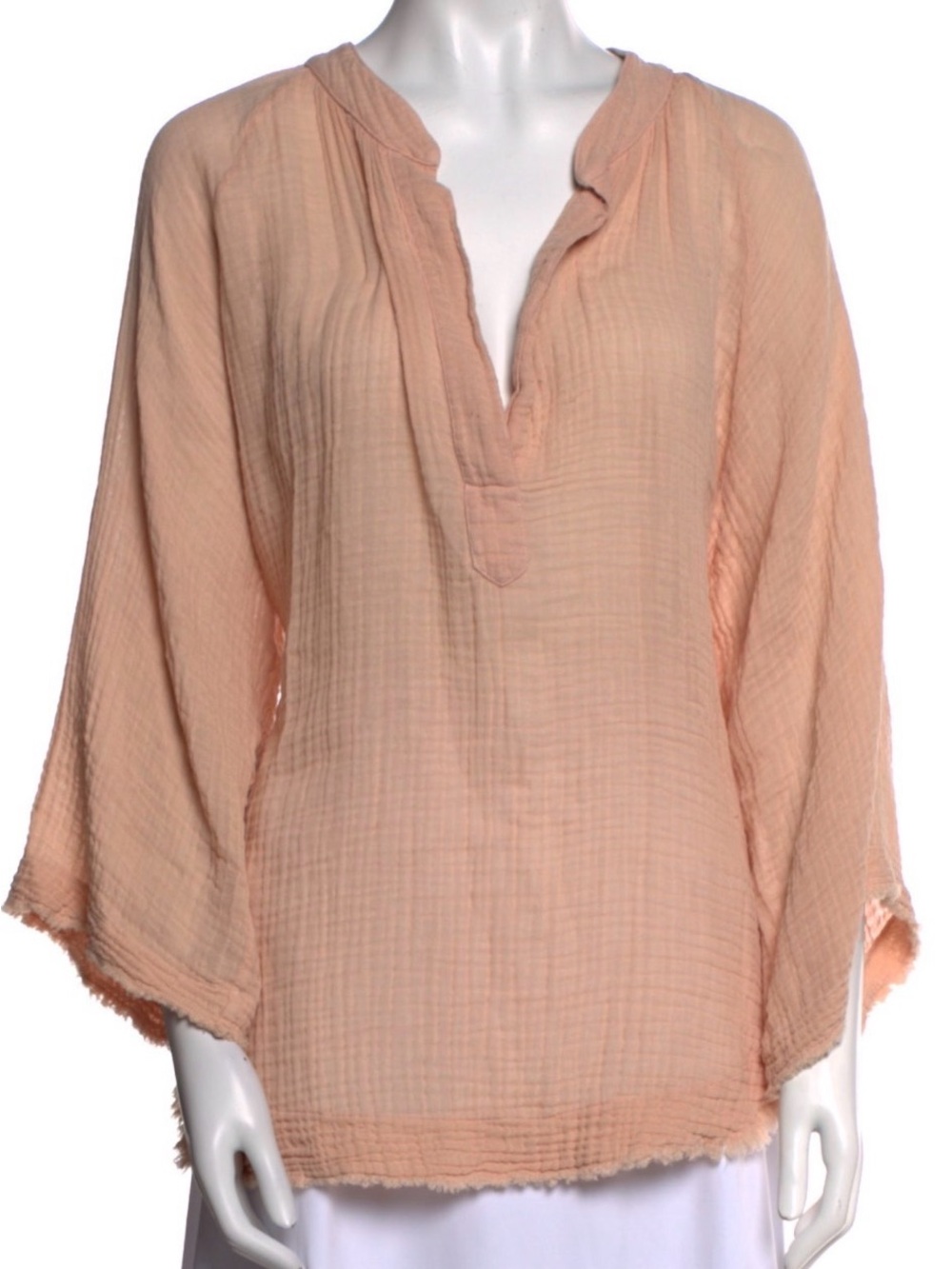 9 seed 100% cotton Light Peach Relaxed V-Neck Tunic Top boho chic luxury